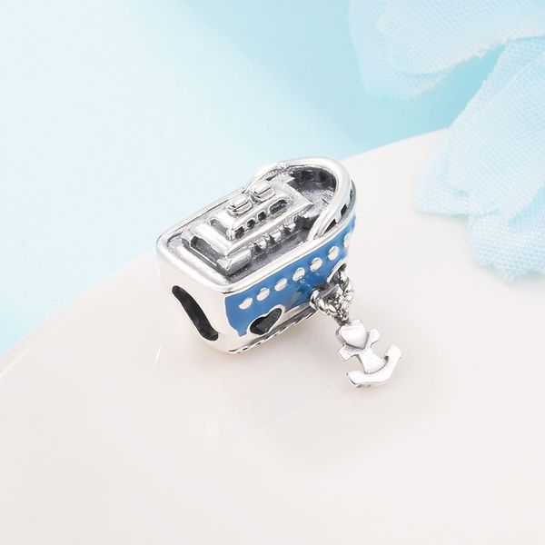 

925 sterling silver anchored cruise ship bead fits european jewelry pandora style charm bracelets, Black