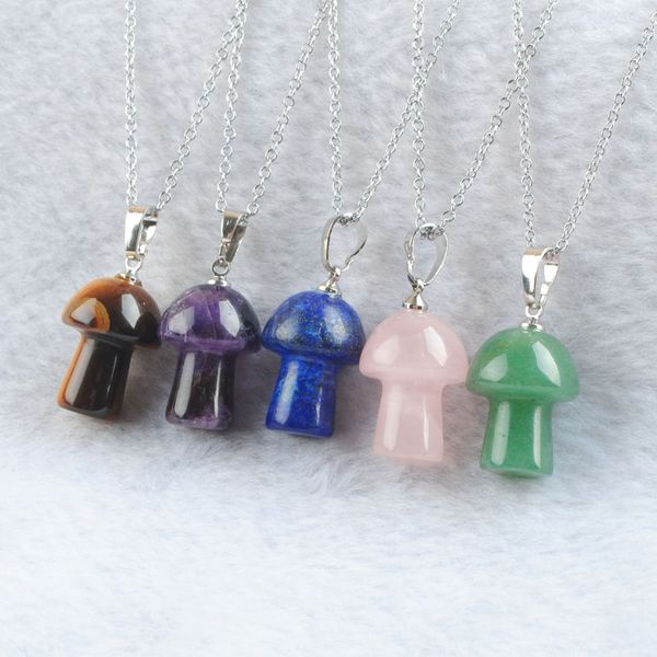 

fashion healing crystal mushroom pendant natural opal amethyst stone charm jewelry for women necklace chain 45cm bn522, Silver