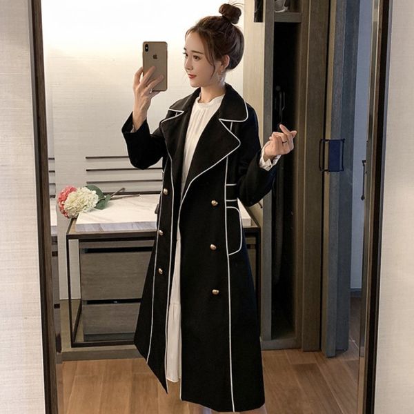 

women's knits tees british style windbreaker middle long spring autumn clothes fashion slim doublebreasted trench coat female 230107, White