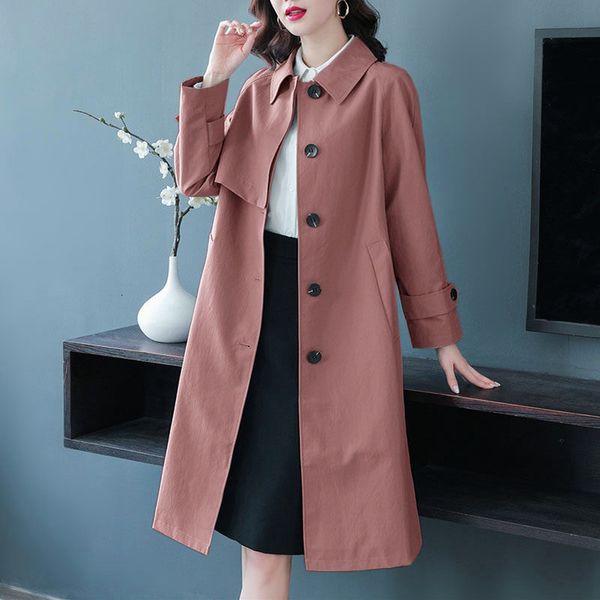 

women's knits tees spring autumn thin trench coat midlength casual simple windbreaker lapel singlebreasted female overcoat 230107, White
