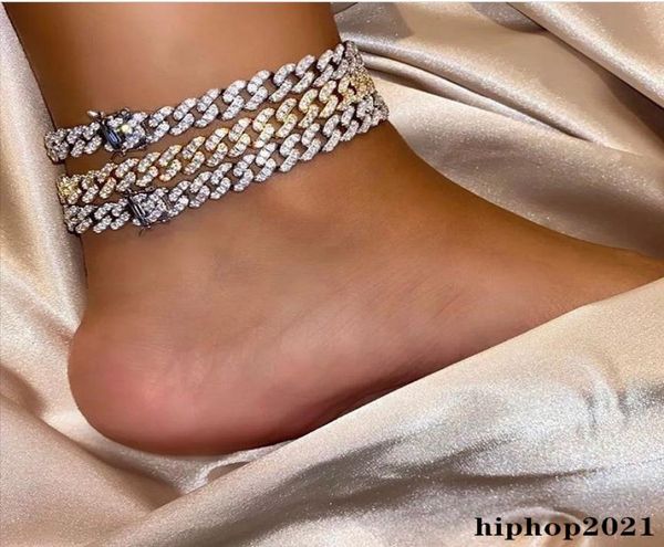 

iced out chains men women anklets hip hop bling diamond ankle bracelets gold silver cuban link fashion body anklets jewelry1423803, Red;blue