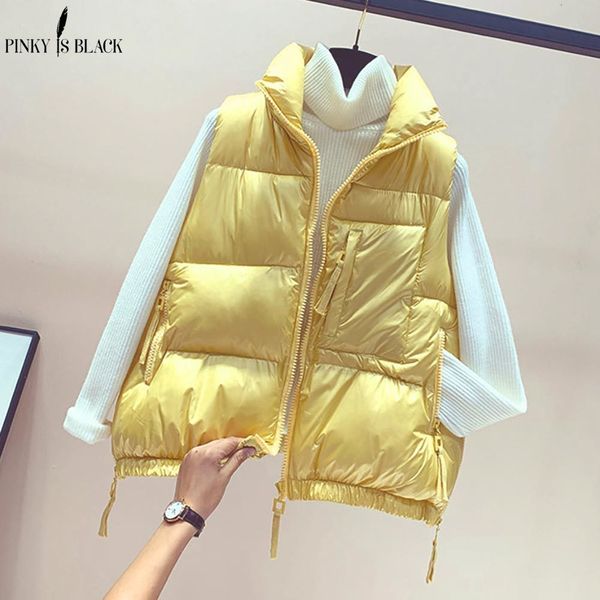 

women's vests pinkyisblack winter vest solid zipper stand collar pockets ladies sleeveless jacket casual loose waistcoat for female 230, Black;white