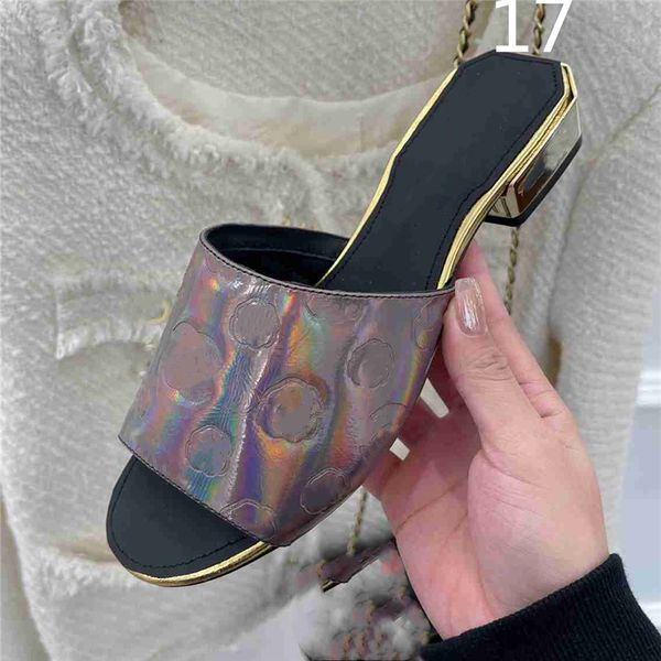 

summer popular women sandals channel luxury brand business dress wedding party leather high heels casual flat slippers 04-019, Black