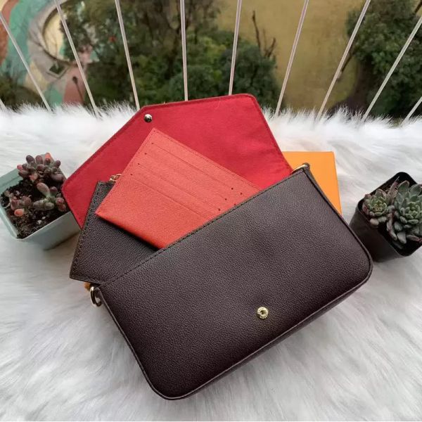 

m61276 pochtte felicie bag 3a luxury chain bags wallet favorite multi accessories women crossbody purse messenger bags designer shoulder lea, Red;black