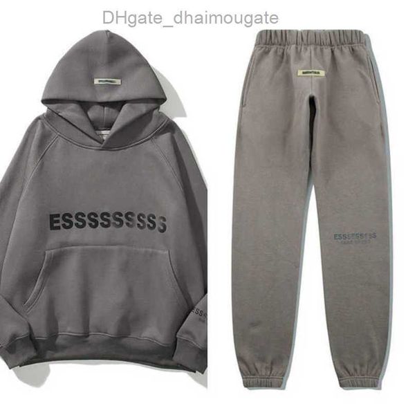 

luxury men's sweatshirts fashion essss ential tracksuits letter hoodies men women sportswear hooded pant coat sweater casual couple ho, Gray