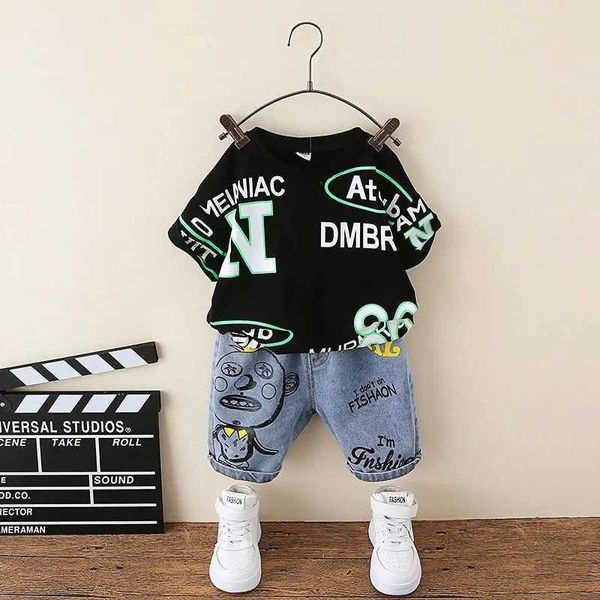 

clothing sets 2-9y summer baby boy clothes set outfits 2022 kids clothing printed t-shirt denim shorts 2pcs sets toddler casual fashion suit, White