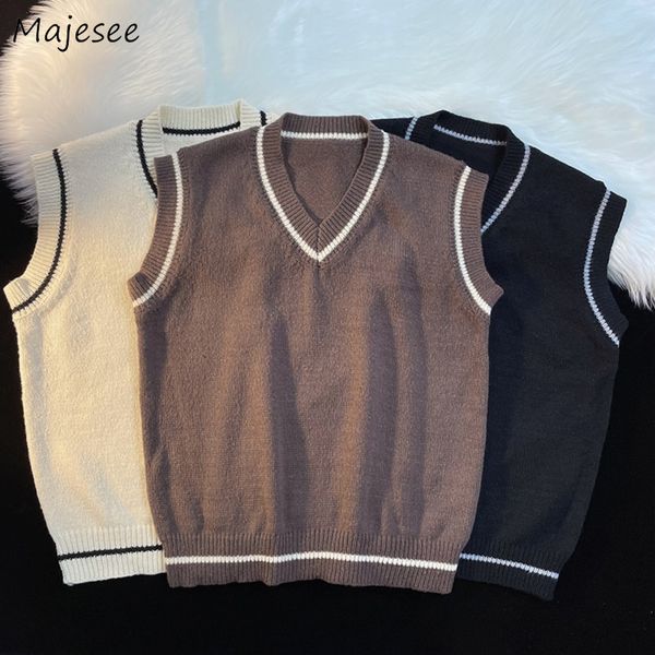 

men s vests sweater vest men spring v neck japanese vintage striped college knitted fashion loose all match ins sleeveless simple clothing 2, Black;white