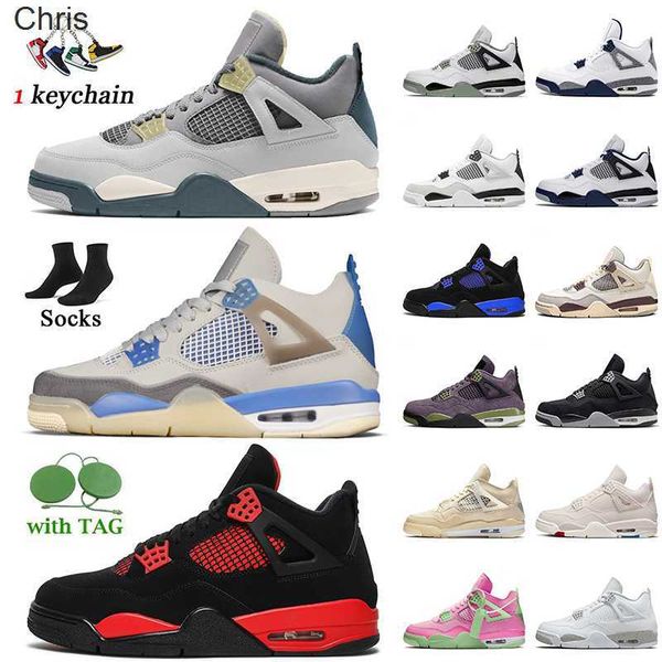 

2022 jumpman 4s sail pink craft size 13 women men basketball shoes j4 midnight navy seafoam 4 sneakers blue red thunder military black cat, Black;white