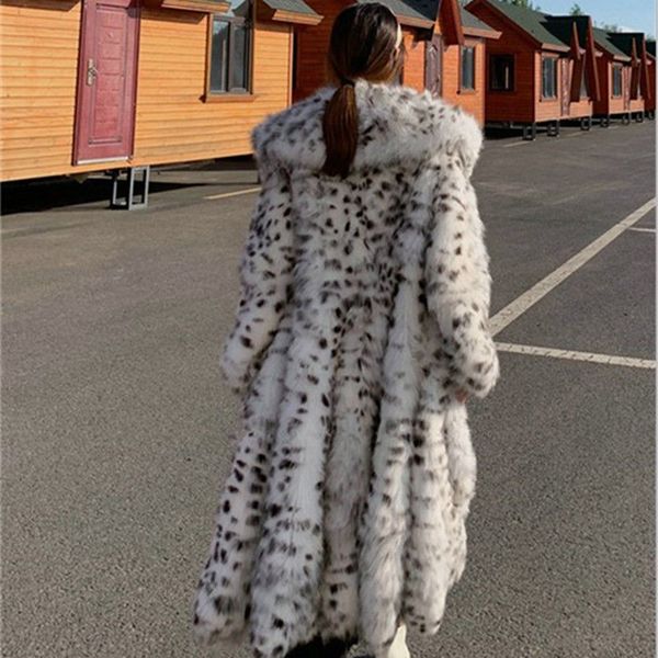 

women s fur faux 2023 x long coat s eco lynx with a hood winter jackets woman length 120cm coat female white 230107, Black