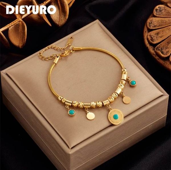 

316l stainless steel round green stone charm bracelet for women fashion gold color girls bracelets party jewelry gifts, White