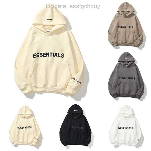 

luxury essentials men's sweatshirts jackets ess hoodies men women chest letter pullover loose hooded sweatshirt sweater casual hoodie, Black