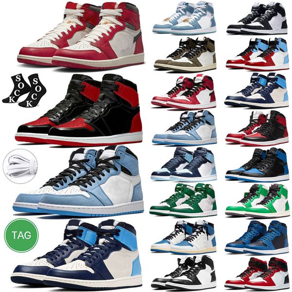 

patent bred chicago lost og jumpman 1 shoes men university blue reverse dark mocha stealth stage haze black white pale ivory unc men women s