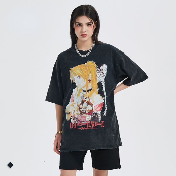 

men s t shirts harajuku t shirt 100 cotton women hip hop vintage washed anime girls graphic oversized tee for streetwear 230109, White;black