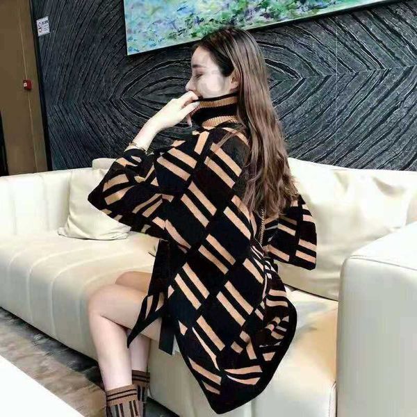 

women's cape designer womens clothing sweater cloak luxury letter splicing sweaters women autumn winter high neck seven sleeve cardigan, Black