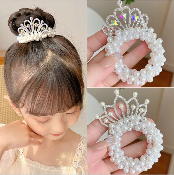 

hair accessories crystal children s headband headdress princess pearl hairpin crown flower girl tie rubber band band 230107, Slivery;white