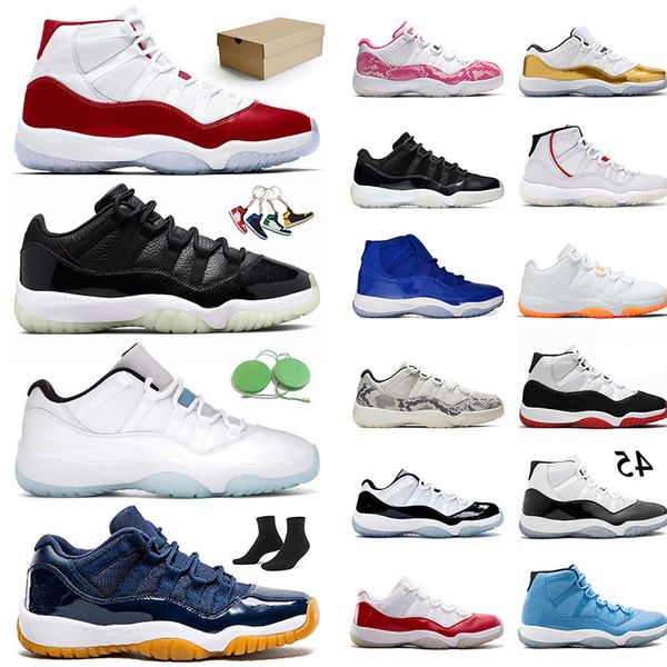 

11s jumpman 11 basketball shoes concord high low 72-10 cherry midnight blue navy gum pink snakeskin closing ceremony 36-47 men women trainer