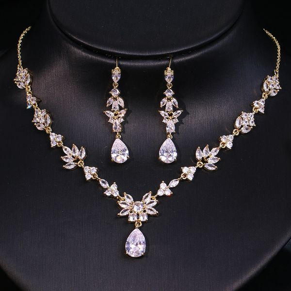 

earrings necklace emmaya fashion statement wedding party classical waterdrop shape delicate jewelry set for women girls fascinating cz fancy, Silver