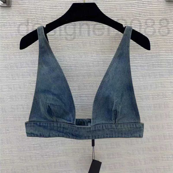 

women's t-shirt womens designers t shirts underwear with metal triangle badge deep v denim sling tube women clothing 4jgg, White