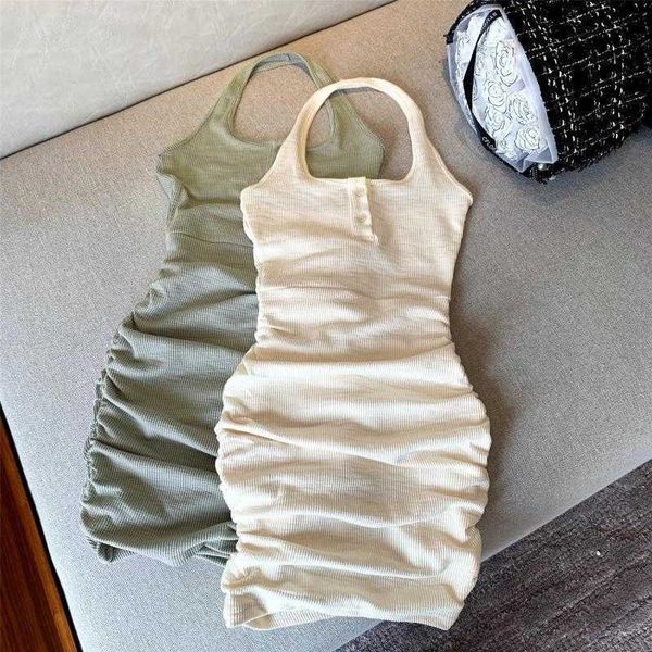 

girl's dresses summer girls dress toddler dress baby hip dress kids vestidos children clothes rib knit halter side pleated skinny 4-13y, Red;yellow
