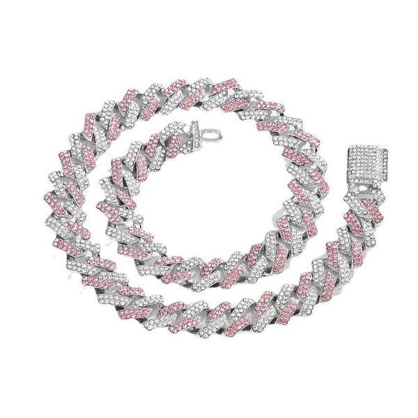 

hip hop bling diamond cuban chain necklace iced out miami crystal link, Silver