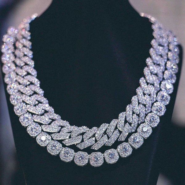 

jwy hip hop 925 sterling silver moissanite 15mm vvs cuban link chain choker necklaces for men
