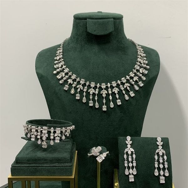

earrings necklace janekelly 4pcs bridal zirconia full jewelry sets for women party luxury dubai nigeria cz crystal wedding p230107, Silver