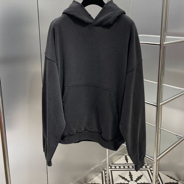 

men s hoodies sweatshirts high end original famous letters with diamonds design luxury hoodie fashion retro distressed hole brand sweatshirt, Black