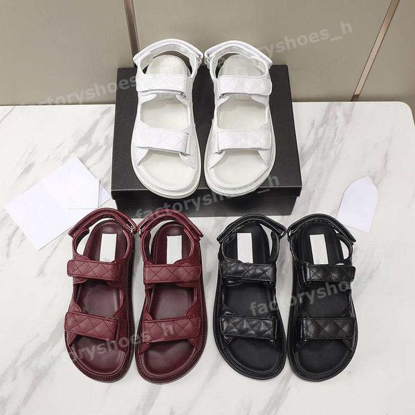 

designer sandals women crystal calf leather sandal quilted platform slippers ladies hook and loop fasteners slipper classic summer, Black