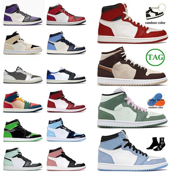

jumpman 1 1s basketball shoes university blue cream dark chocolate bubble gum denim mid dutch green seafoam obsidian true royal toe trainers