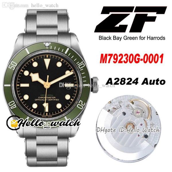 

zf "green" a2824 automatic mens watch 79230 exclusive to harrods green bezel black dial m79230g-0001 stainless steel bracelet gent, Slivery;brown