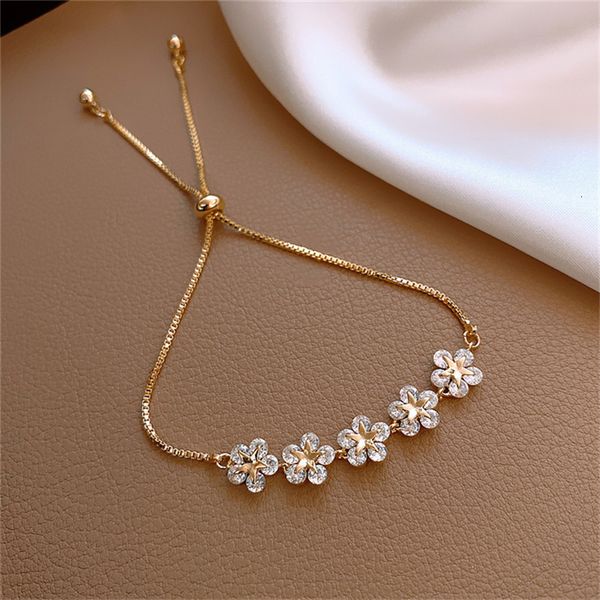 

other bracelets elegant inlaid korean gold colour flower charm bracelet for women fashion jewelry accessories party gifts 230107, Golden;silver