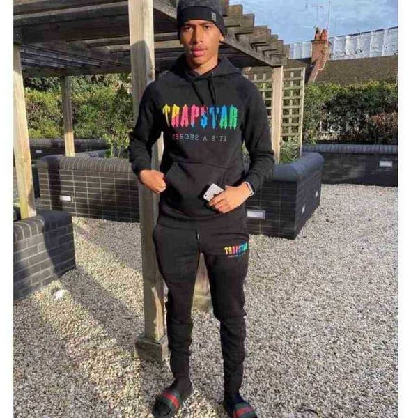 

trap star baseball sweatshirt tracksuits decoding hooded sportswear-gray revolution medium men's and women's sportswear suit set s, Black