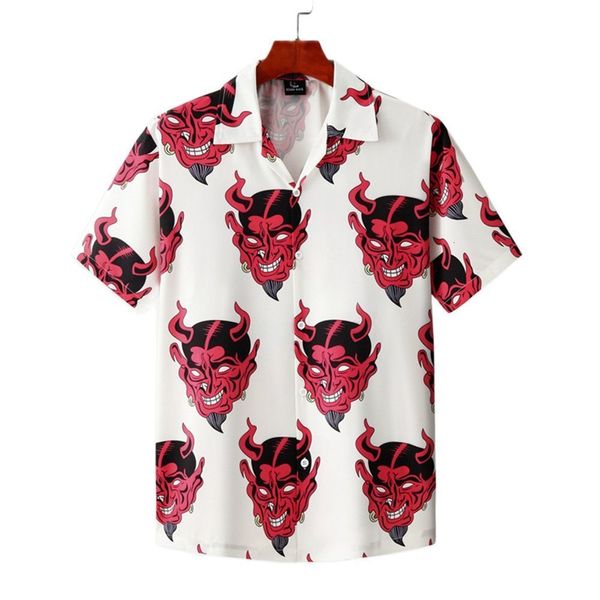 

men's casual shirts devil full printed short sleeve shirt floral loose hawaiian korean streetwear hip hop fashion male camisa 230107, White;black