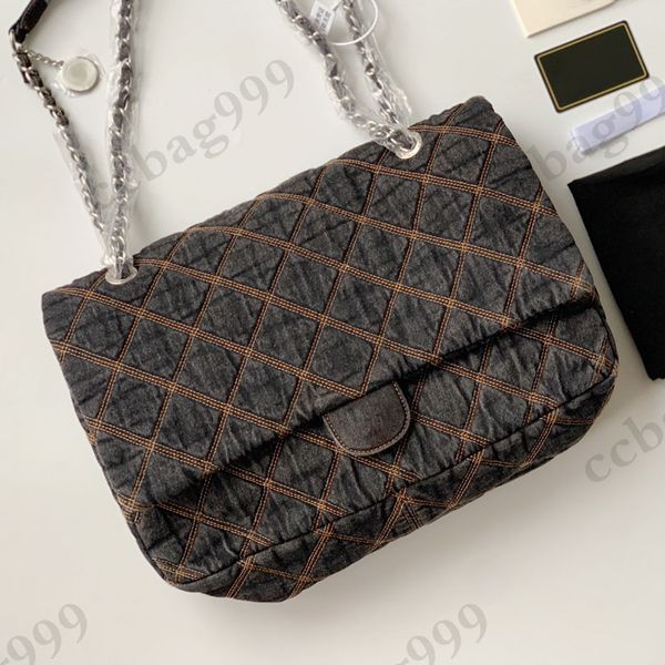 

large capacity airport embroidery quilted bags classic denim matelasse silver metal hardware chain shoulder crossbody designer handbags shop