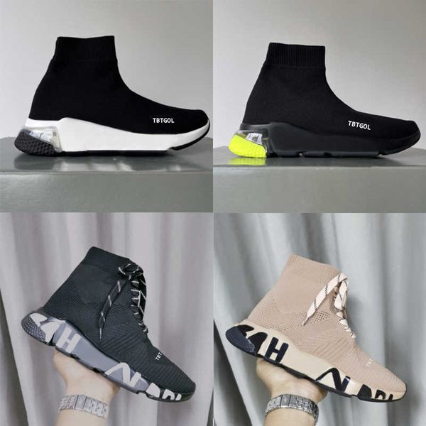 

designer fly knit socks sneakers men womens sneaker classic trainer sock shoe 3d knit trainers white black graffiti sole air cushion casual