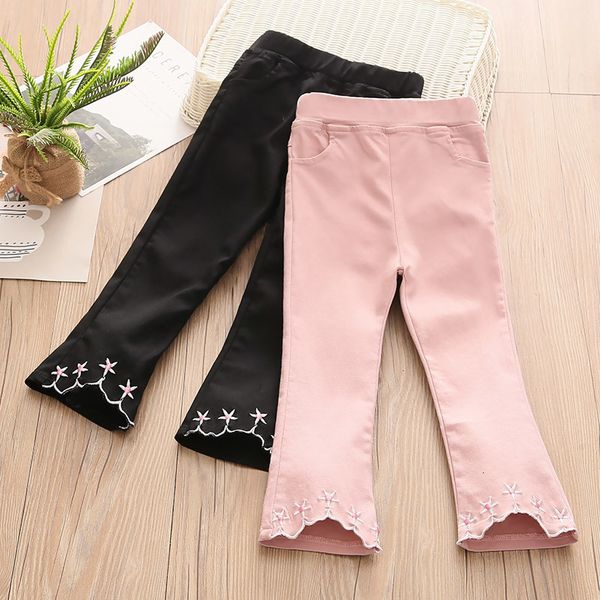 

leggings tights spring autumn casual 3 4 6 8 12 years trousers embroidery flower elastic wide leg flared long pants for baby kids girls 2301, Blue