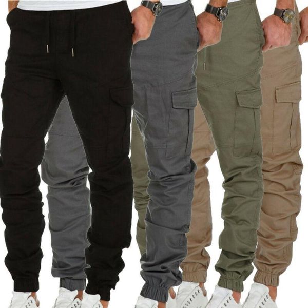 

designer casual style trousers mens joggers elasticated waist work pants chino trousers mens cargo joggers pants bottoms uk, Black