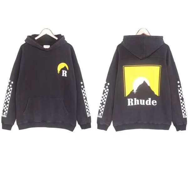 

men's rhude designer correct version of the print niche hoody tide washed made old vintage american high street hoodiecvfrtg, Black