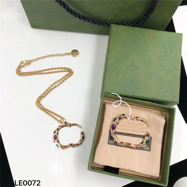 

retro double letter designer necklace colored dots pendants necklaces women embossed stamp brooch with box, Black