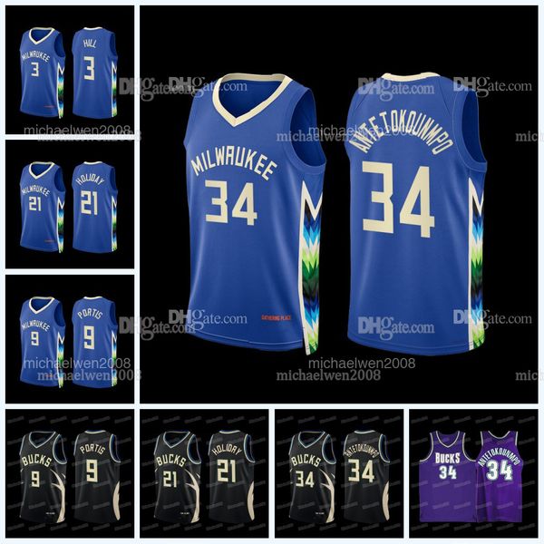 

milwaukee giannis 34 antetokounmpo basketball jersey bucks 2022-23 city khris 22 middleton jrue 21 holiday brook 11 lopez bobby 9 portis con, Black;red
