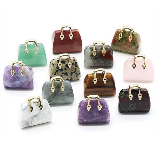 

natural stone mini bag charms ornament healing crystal reiki gemstone pendant crafts home decoration gift, Bronze;silver