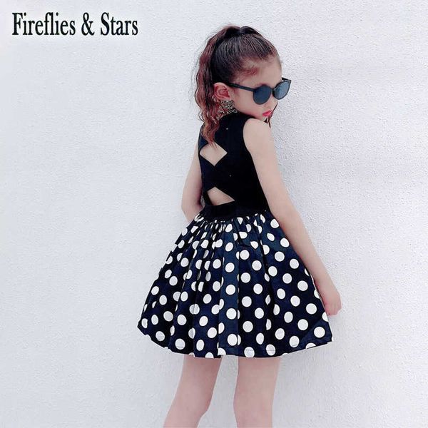 

girl's dresses summer girls dress baby dress kids vestidos children clothes vintage dot print back crop bandage sleeveless 1-9y t230106, Red;yellow