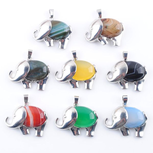 

yowost cute elephant animal pendants natural gemstones agates jades gift chakra jewelry energy for women bn368, Silver