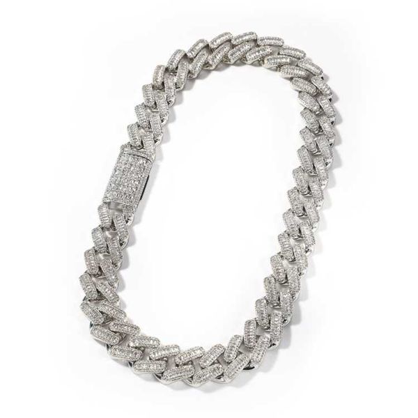 

foxi hip hop 20mm iced out cuban link necklace rapper cz baguette chain, Silver