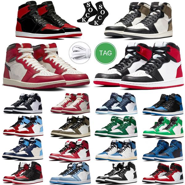 

size 13 jumpman 1 1s high basketball shoes men women patent bred toe stage haze stealth reverse mocha shadow unc homage pine green diamond r