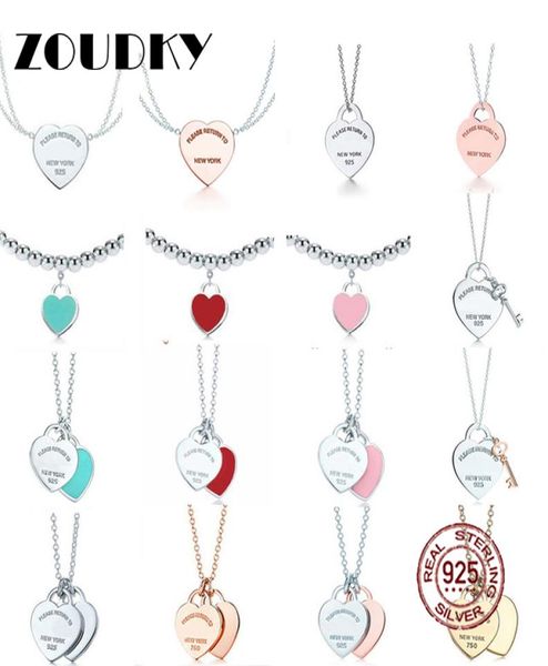 

new 100 925 sterling silver tif necklace pendant heart bead chain rose gold and gold luxurious for women original fashion jewelry6745825