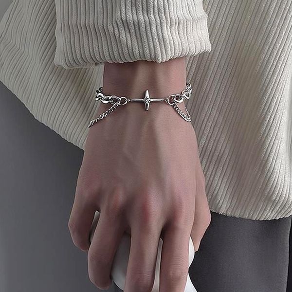 

other bracelets vintage six pointed star bracelet women girls fashion party jewelry punk hip hop bangle couple pendant gift wholesale 230107, Golden;silver