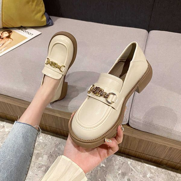 

dress shoes british style small leather shoes women's single shoes 2023 new metal buckle low heel versatile, Black