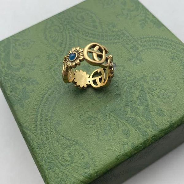 

designer ring golden flower pattern love luxury rings blue diamond fashion womens jewelry men shining g letter with box, Silver