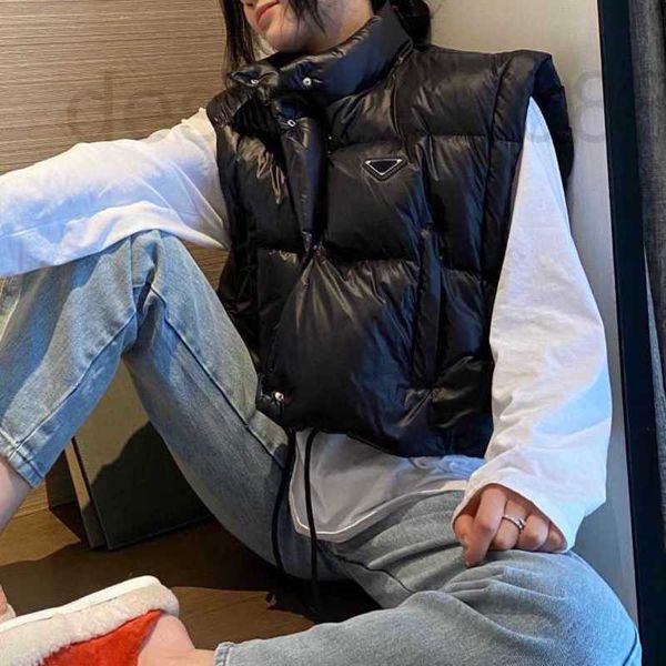 

women's jackets designer womens short fashion down coats winter girls trendy parkas metal triangle letter pattern removable sleeve vest, Black;brown